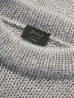 Fashion Brioni cashmere mouliné mockneck sweater Light grey