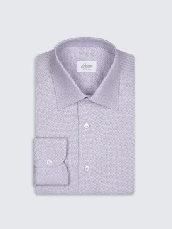 Sale Brioni micro motif jacquard cotton formal shirt Lilac