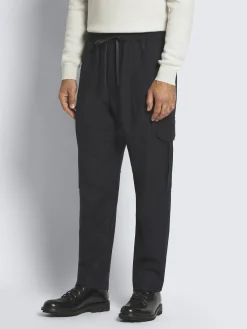 Discount Brioni flannel wool twill Lucca trousers Midnight Blue