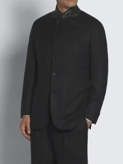 Fashion Brioni herringbone Super 180's wool Brera jacket Midnight Blue