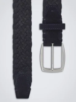 Discount Brioni nubuck braided belt Midnight Blue