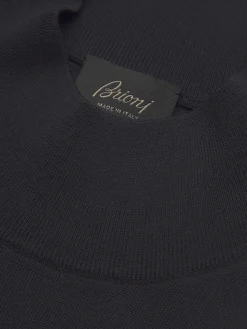 Best Brioni responsible wool mockneck sweater Midnight Blue
