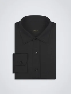 Clearance Brioni silk and wool piqué shirt Midnight Blue