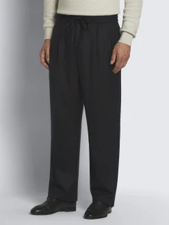 Best Brioni Super 180's herringbone wool Torino trousers Midnight Blue