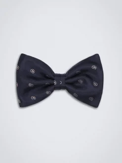 New Brioni with beige paisley motif silk bow tie Midnight Blue