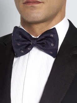 New Brioni with beige paisley motif silk bow tie Midnight Blue