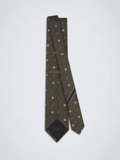 Clearance Brioni silk and linen tie Military green