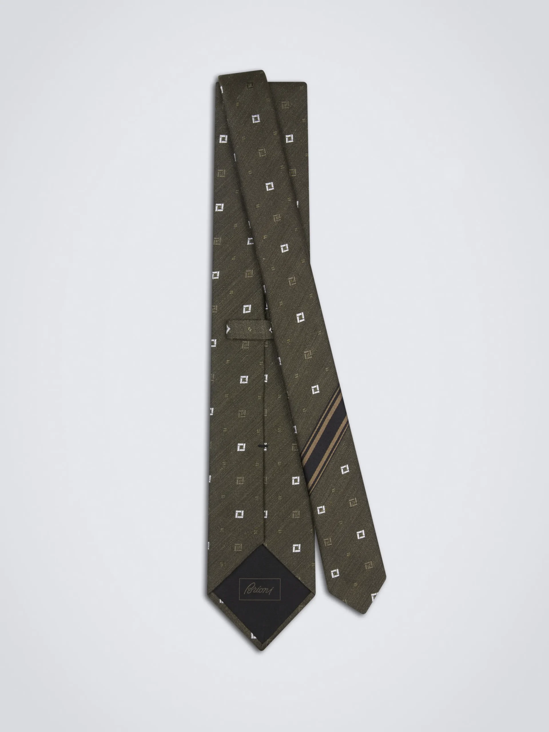 Clearance Brioni silk and linen tie Military green