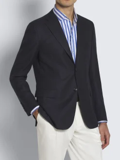 Online Brioni Navy and royal blue hopsak wool, cashmere and silk Ravello jacket Navy blue