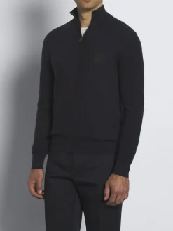 Discount Brioni cashmere and silk half-zip mockneck sweater Navy blue