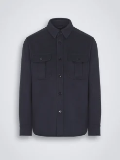 New Brioni cashmere, silk and vicuña Vagabond overshirt Navy blue