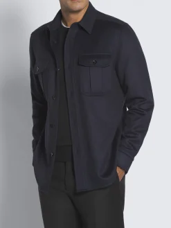 New Brioni cashmere, silk and vicuña Vagabond overshirt Navy blue