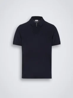 Best Brioni cotton zip polo Navy blue