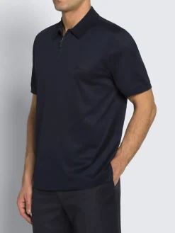 Best Brioni cotton zip polo Navy blue