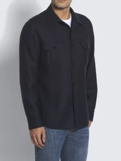 Outlet Brioni double-splittable wool Vagabond overshirt Navy blue