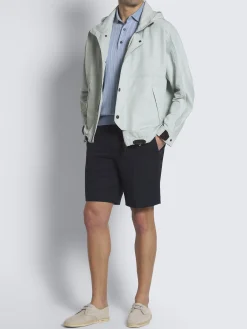 Outlet Brioni Navy blue linen and cotton gabardine Pienza shorts
