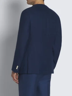 Best Brioni Navy blue linen, wool and silk double-breasted Jardigan