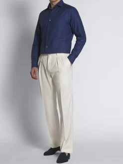 Best Brioni micro motif cotton formal shirt Navy blue