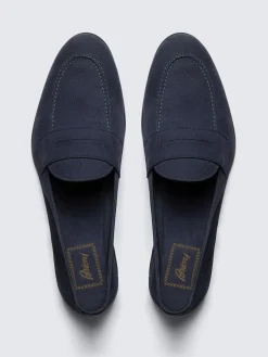 New Brioni nubuck Appia penny loafers Navy blue