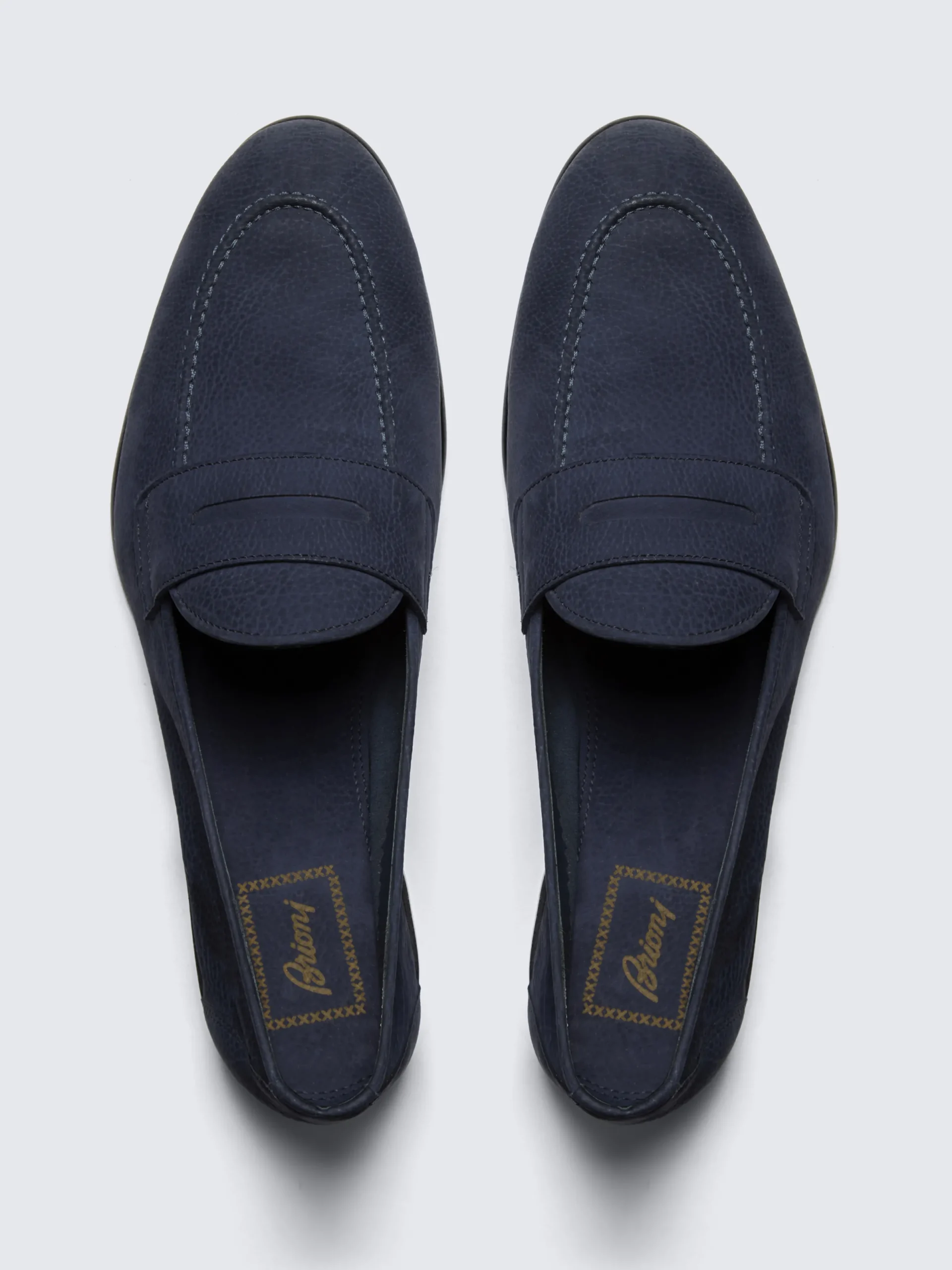New Brioni nubuck Appia penny loafers Navy blue