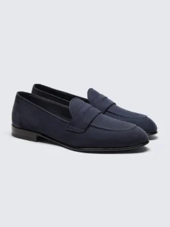 New Brioni nubuck Appia penny loafers Navy blue