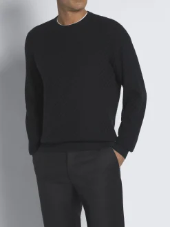 Best Brioni organic cotton, silk and cashmere Trama weave crewneck sweater Navy blue
