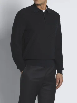 Best Brioni organic cotton, silk and cashmere Trama polo sweater Navy blue