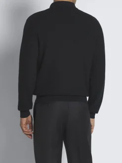 Best Brioni organic cotton, silk and cashmere Trama polo sweater Navy blue