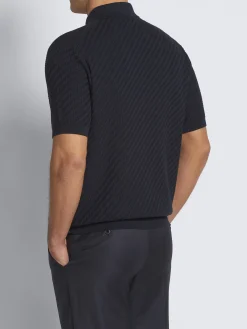 Sale Brioni organic cotton, silk and cashmere Trama weave polo Navy blue