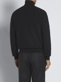 Outlet Brioni organic cotton, silk and cashmere Trama weave full-zip sweater Navy blue