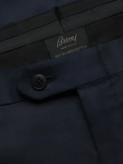 Best Brioni Sea Island cotton twill Tigullio trousers Navy blue