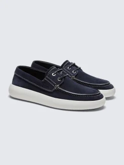 New Brioni suede boat derby shoes Navy blue