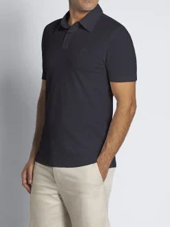 Fashion Brioni Navy blue tech wool polo