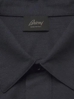 Fashion Brioni Navy blue tech wool polo
