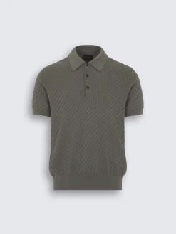 Fashion Brioni Olive green cotton, silk and cashmere Trama weave polo