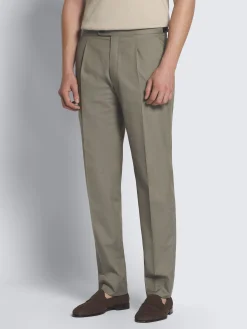 New Brioni Olive green Sea Island cotton and wool Firenze trousers