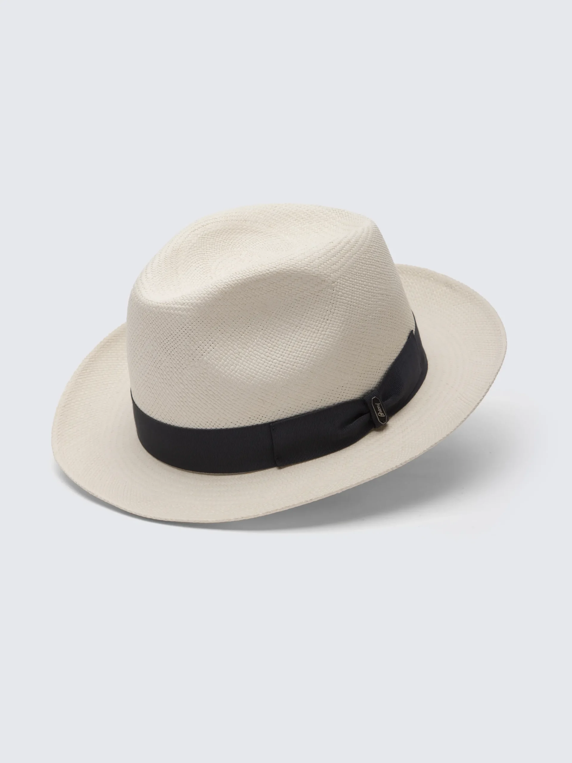Outlet Brioni Panama hat with blue ribbon White
