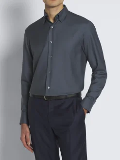 Outlet Brioni cashmere and sillk twill hidden button-down shirt Petroleum blue