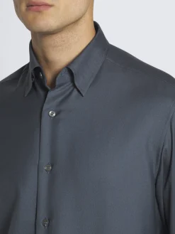 Outlet Brioni cashmere and sillk twill hidden button-down shirt Petroleum blue