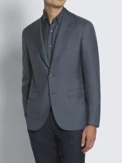 Fashion Brioni cashmere and silk twill Plume jacket Petroleum blue