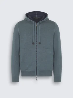 Online Brioni Petroleum blue cashmere, silk and cotton reversible hoodie