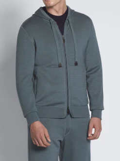 Online Brioni Petroleum blue cashmere, silk and cotton reversible hoodie