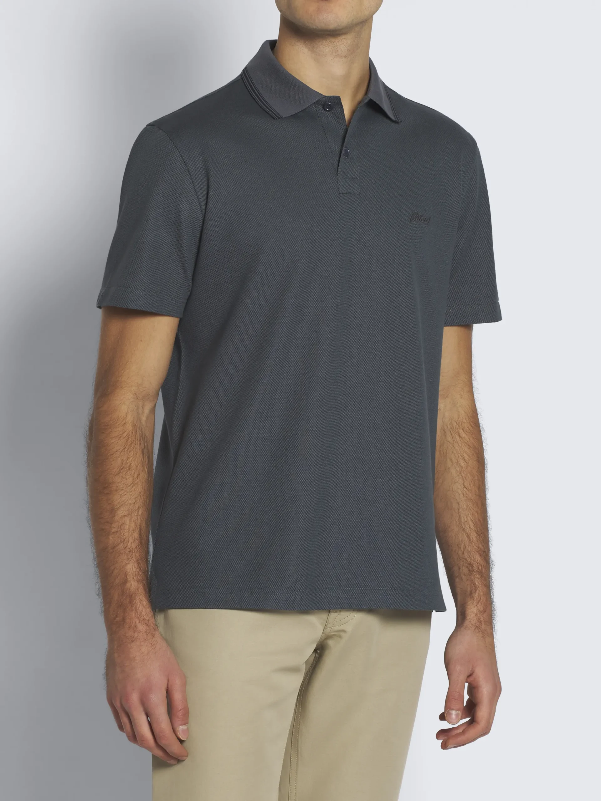 Outlet Brioni organic cotton piqué polo Petroleum blue