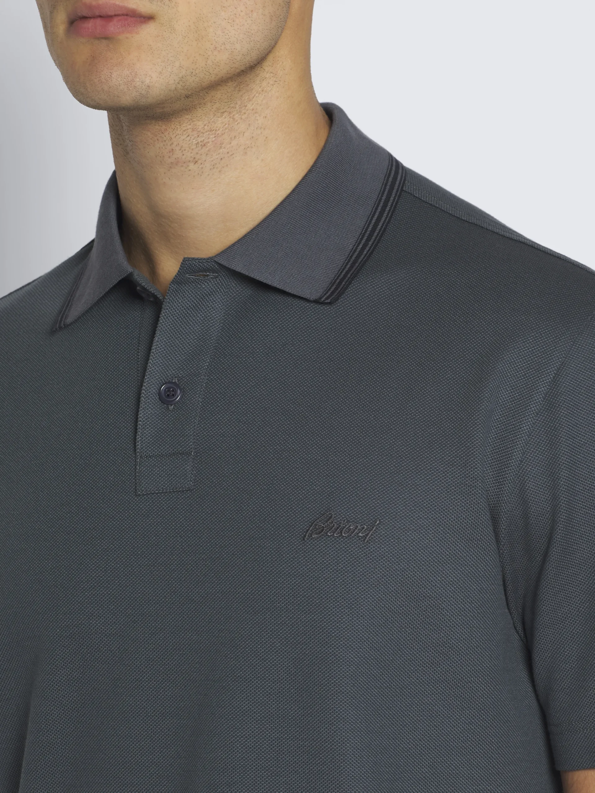Outlet Brioni organic cotton piqué polo Petroleum blue