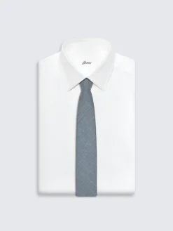 Hot Brioni sharkskin silk, cashmere and linen twill tie Petroleum blue