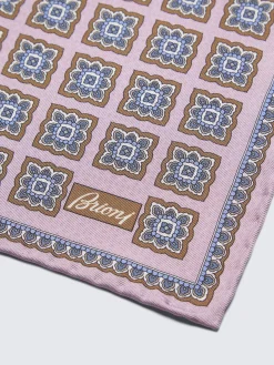 Discount Brioni and sky blue motif silk pocket square Pink