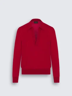 Online Brioni Red cashmere and silk long-sleeved polo