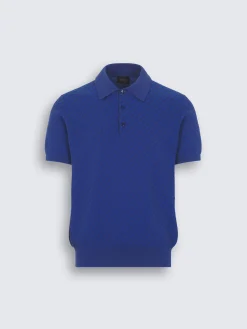Sale Brioni Royal and navy blue cotton, silk and cashmere Trama weave polo
