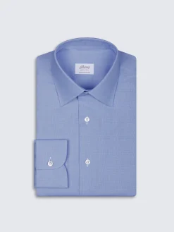Sale Brioni glen plaid Ventiquattro cotton twill formal shirt Royal blue