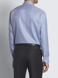 Outlet Brioni micro houndstooth Sea Island cotton formal shirt Royal blue